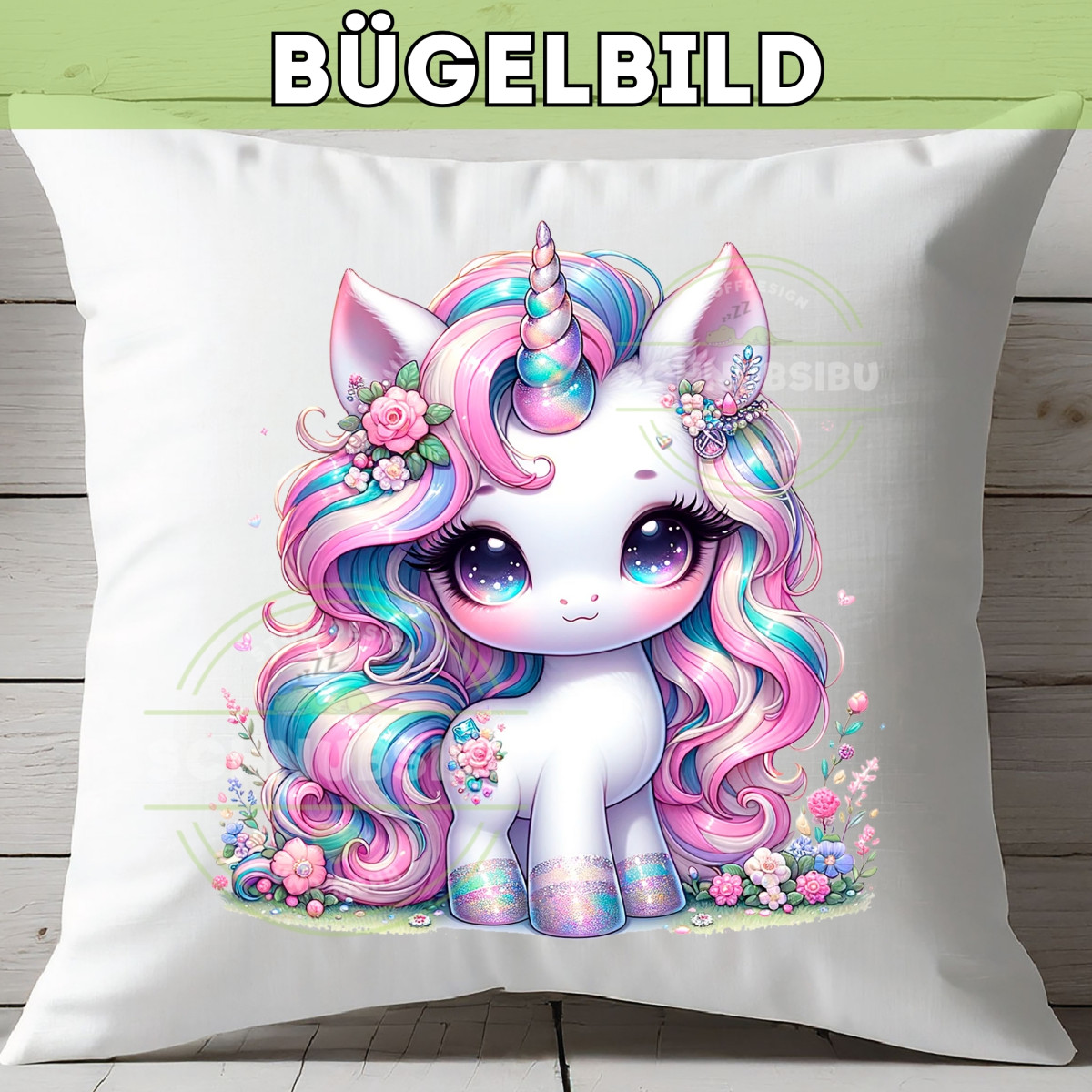 Bügelbild Einhorn White Edition Nr. 1